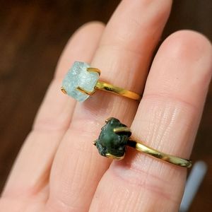 Gold Ring | Genuine Raw Aquamarine Gemstone in Prongs | Multiple Sizes